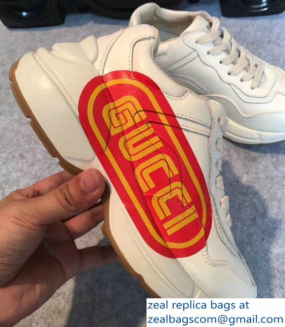 Gucci Rhyton Yellow Logo Leather Sneakers White 2018