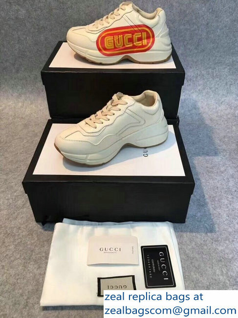 Gucci Rhyton Yellow Logo Leather Sneakers White 2018