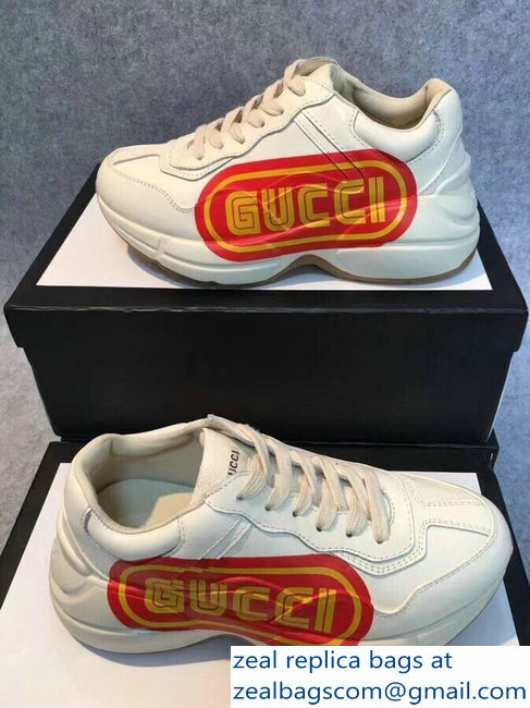 Gucci Rhyton Yellow Logo Leather Sneakers White 2018