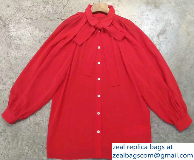 Gucci Silk Shirt With Neck Bow 516573 Red 2018 - Click Image to Close