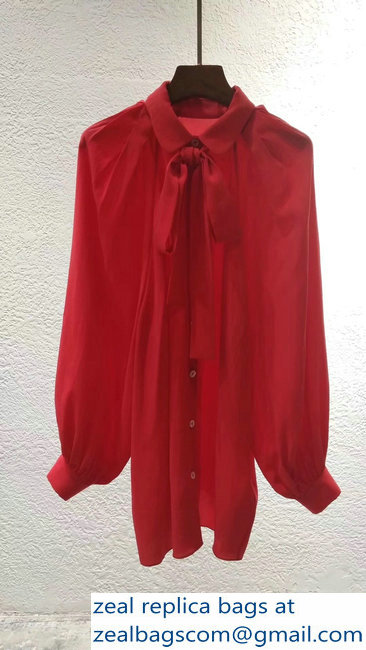 Gucci Silk Shirt With Neck Bow 516573 Red 2018 - Click Image to Close