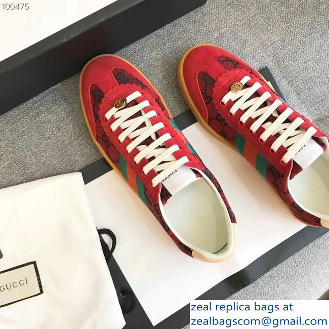 Gucci Suede Web Lovers Sneakers Original GG Supreme Red 2018 - Click Image to Close