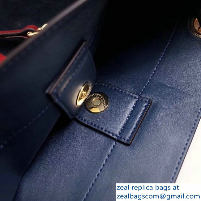 Gucci Suede Web Small Tote Bag Dark Blue With Tiger Head 517220 2018 - Click Image to Close