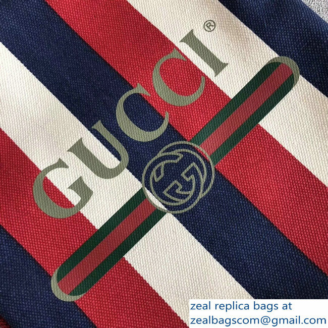 Gucci Sylvie Baiadera Striped Linen Canvas Vintage Logo Print Medium Drawstring Backpack Bag 473872 2018 - Click Image to Close