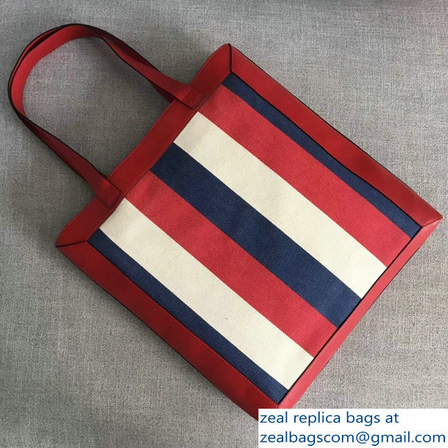 Gucci Sylvie Baiadera Striped Linen Canvas Vintage Logo Print Medium Tote Bag 523781 2018