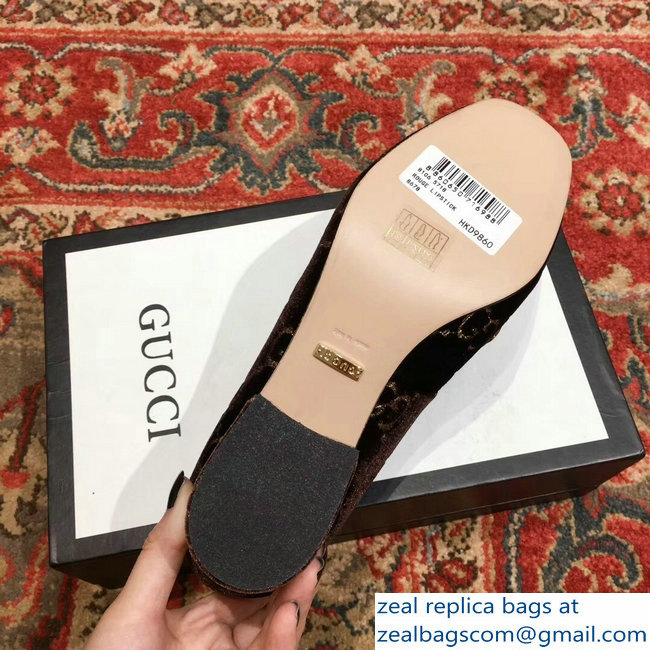 Gucci Sylvie Chain GG Velvet Mid-Heel Pumps Coffee 2018