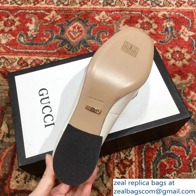 Gucci Sylvie Chain Leather Mid-Heel Pumps White 2018 - Click Image to Close