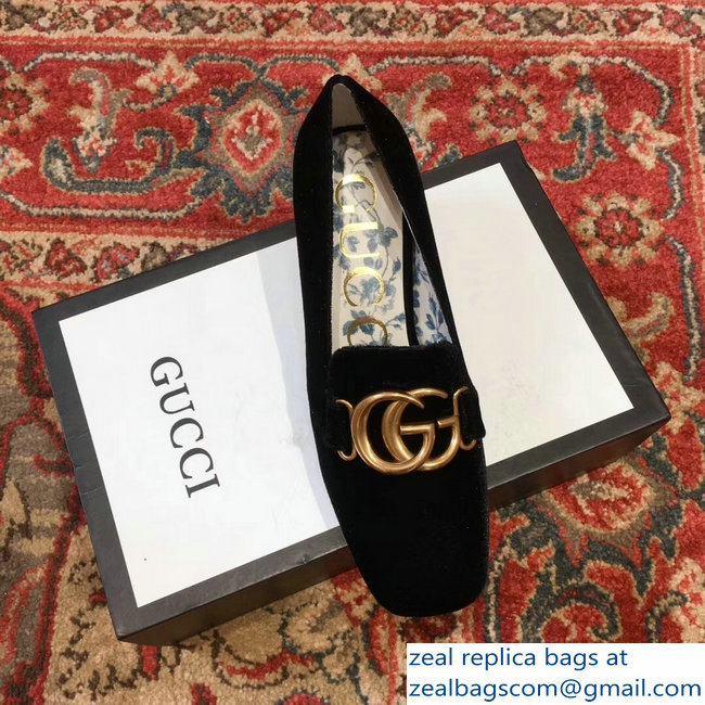 Gucci Velvet Mid-Heel Pumps Black with Double G 2018