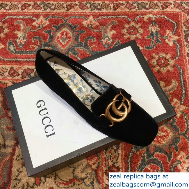 Gucci Velvet Mid-Heel Pumps Black with Double G 2018