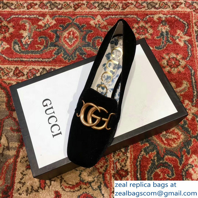 Gucci Velvet Mid-Heel Pumps Black with Double G 2018