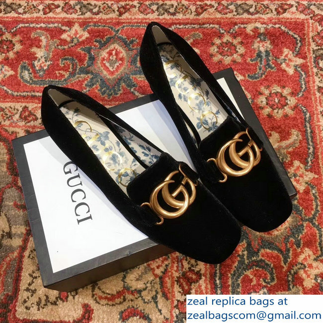 Gucci Velvet Mid-Heel Pumps Black with Double G 2018