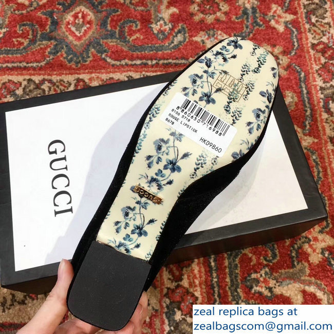 Gucci Velvet Mid-Heel Pumps Black with Double G 2018