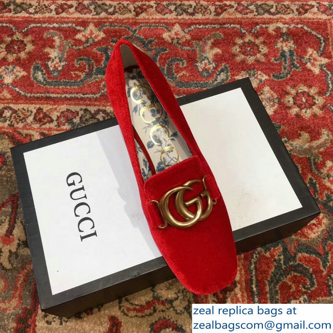 Gucci Velvet Mid-Heel Pumps Red with Double G 2018