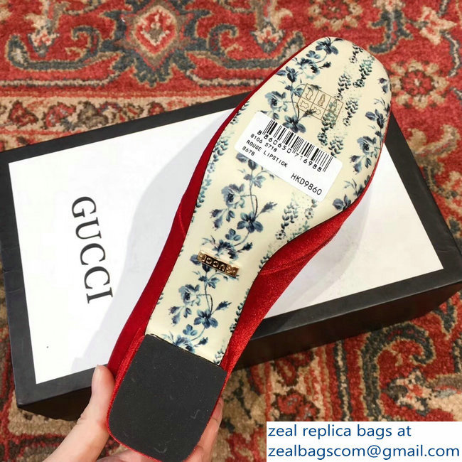 Gucci Velvet Mid-Heel Pumps Red with Double G 2018