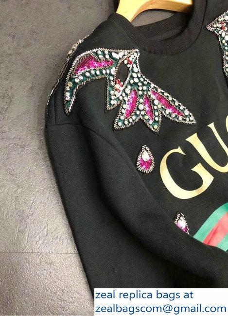 Gucci Vintage Logo Embellishment Black Sweatshirt 2018