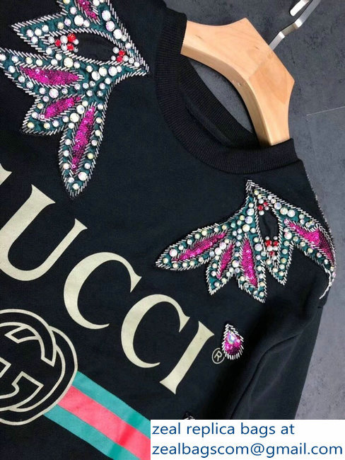 Gucci Vintage Logo Embellishment Black Sweatshirt 2018
