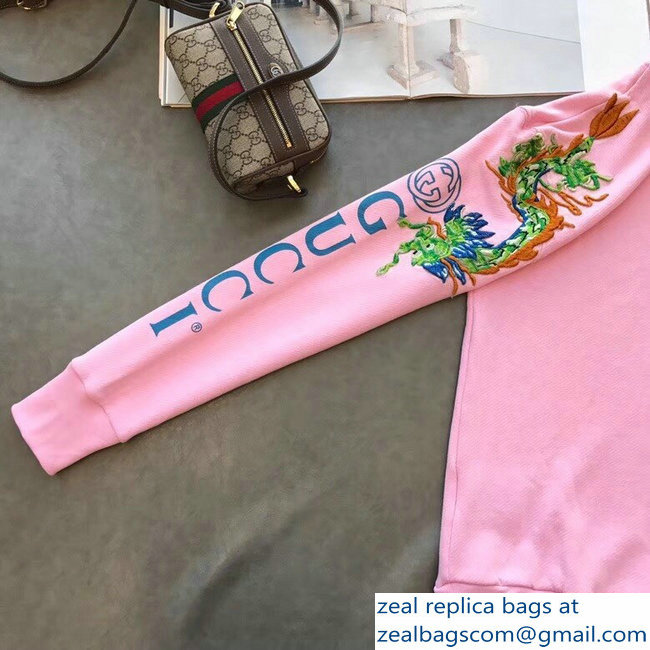 Gucci Vintage Logo Embroidered Gragon Pink Sweatshirt 2018