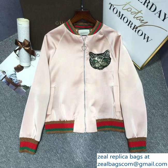 Gucci Vintage Logo and Cat Nude Pink Jacket 2018