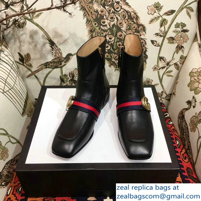 Gucci Web Strap With Double G Leather Boots Black 2018