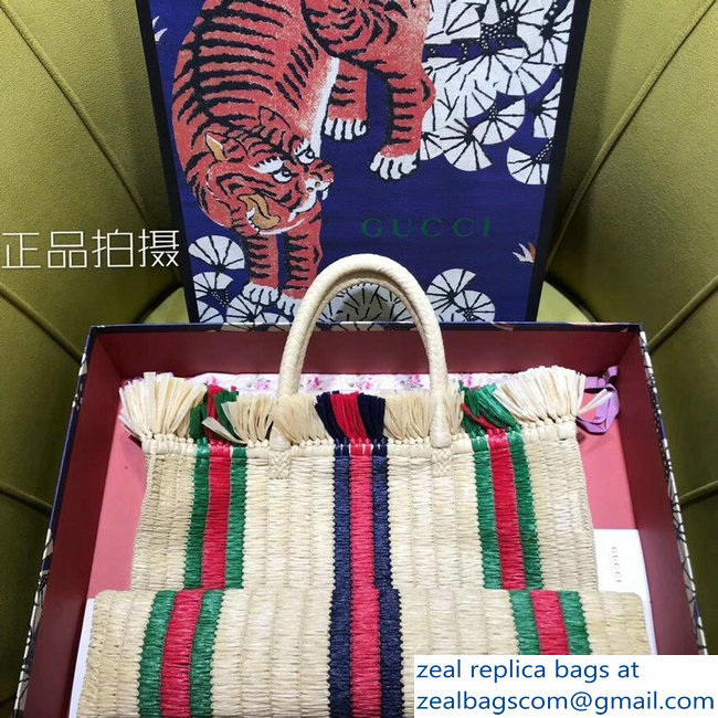 Gucci Web Straw Large Top Handle Tote Bag 524810 2018