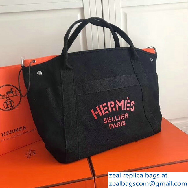Hermes Fourre-Tout Du Vintage Cavalier Canvas Tote Bag Black 2018 - Click Image to Close