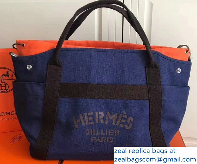 Hermes Fourre-Tout Du Vintage Cavalier Canvas Tote Bag Blue 2018 - Click Image to Close