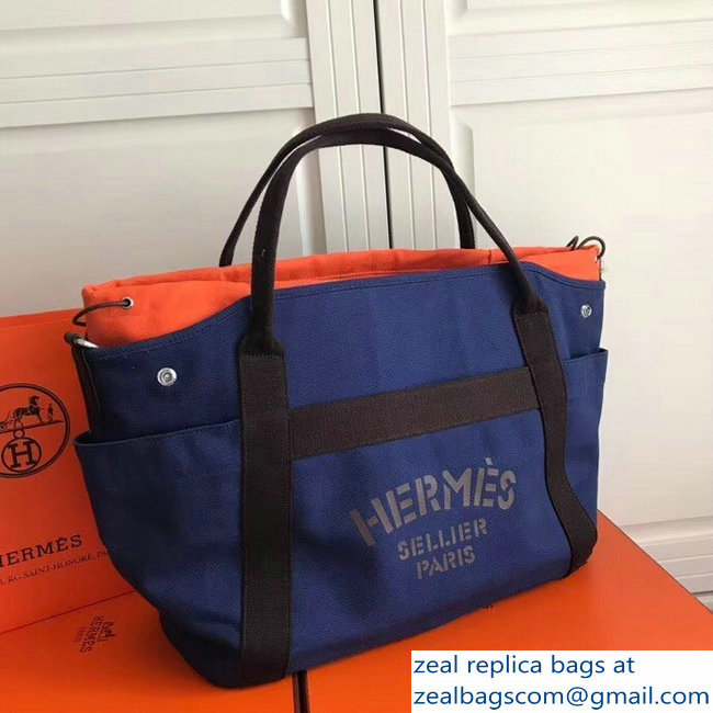 Hermes Fourre-Tout Du Vintage Cavalier Canvas Tote Bag Blue 2018 - Click Image to Close