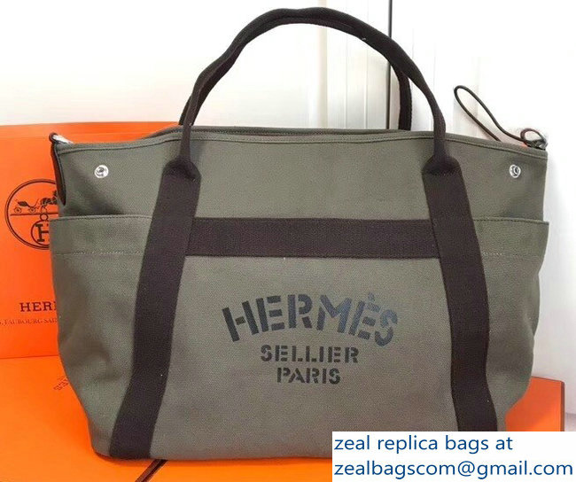 Hermes Fourre-Tout Du Vintage Cavalier Canvas Tote Bag Gray 2018 - Click Image to Close