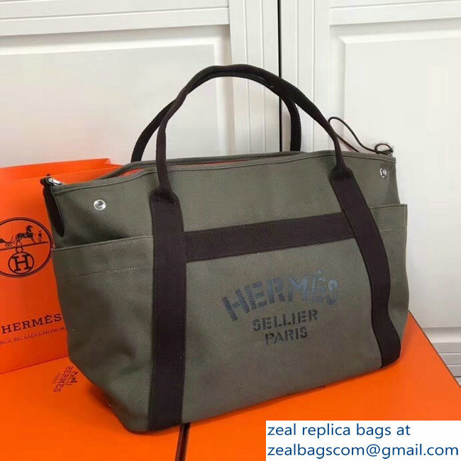 Hermes Fourre-Tout Du Vintage Cavalier Canvas Tote Bag Gray 2018 - Click Image to Close