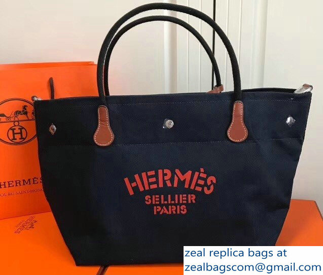 Hermes Fourre-Tout Du Vintage Cavalier Canvas Tote Bag Navy Blue 2018 - Click Image to Close