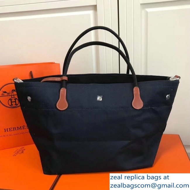 Hermes Fourre-Tout Du Vintage Cavalier Canvas Tote Bag Navy Blue 2018