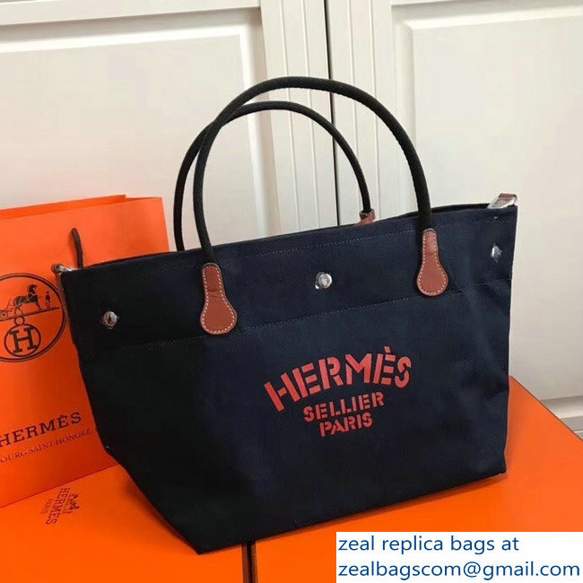 Hermes Fourre-Tout Du Vintage Cavalier Canvas Tote Bag Navy Blue 2018 - Click Image to Close
