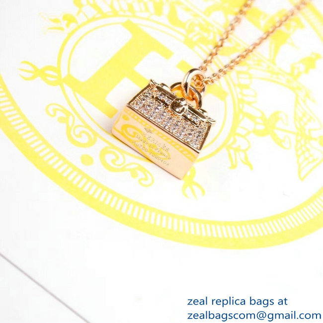 Hermes Kelly Amulette Pendant Necklace Pink Gold