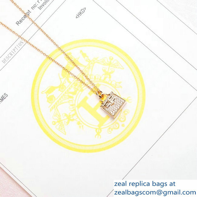 Hermes Kelly Amulette Pendant Necklace Pink Gold