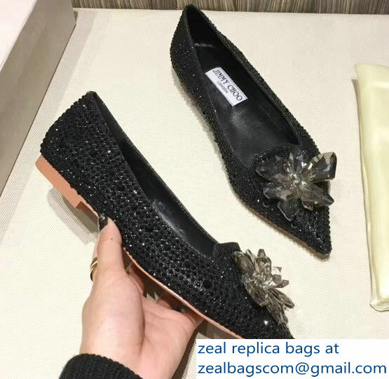 Jimmy Choo Flower and Crystal Covered Flats Black 2018 - Click Image to Close