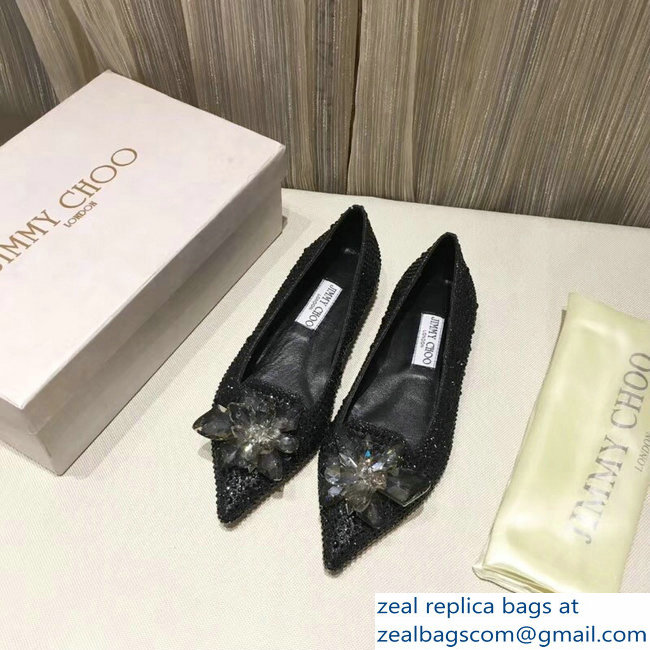 Jimmy Choo Flower and Crystal Covered Flats Black 2018