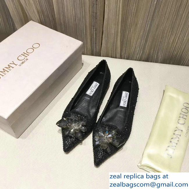 Jimmy Choo Flower and Crystal Covered Flats Black 2018 - Click Image to Close