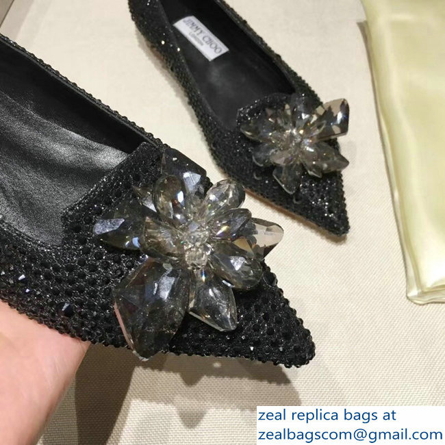 Jimmy Choo Flower and Crystal Covered Flats Black 2018 - Click Image to Close