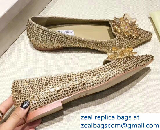 Jimmy Choo Flower and Crystal Covered Flats Gold 2018 - Click Image to Close