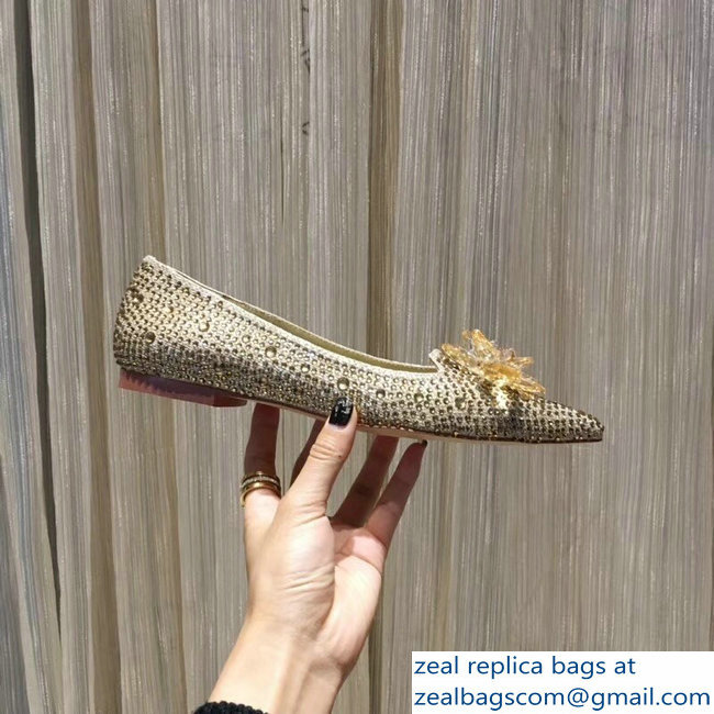 Jimmy Choo Flower and Crystal Covered Flats Gold 2018 - Click Image to Close