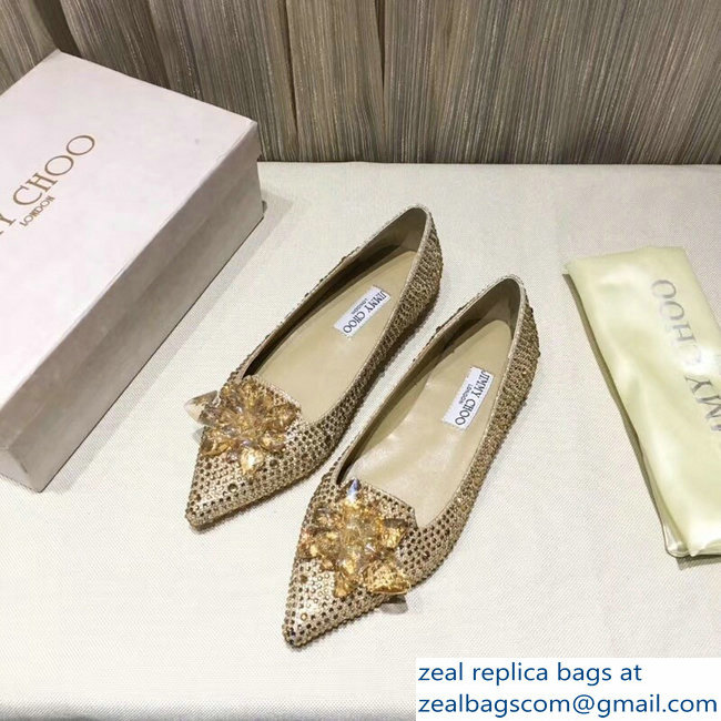 Jimmy Choo Flower and Crystal Covered Flats Gold 2018 - Click Image to Close