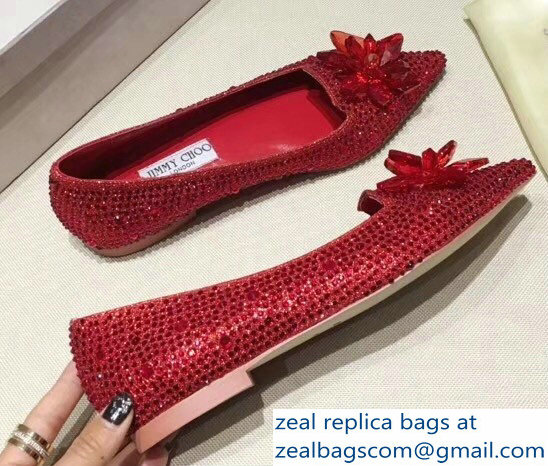 Jimmy Choo Flower and Crystal Covered Flats Red 2018 - Click Image to Close