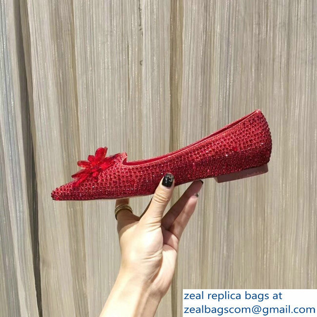Jimmy Choo Flower and Crystal Covered Flats Red 2018 - Click Image to Close