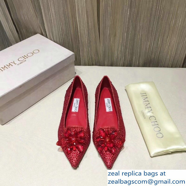 Jimmy Choo Flower and Crystal Covered Flats Red 2018 - Click Image to Close