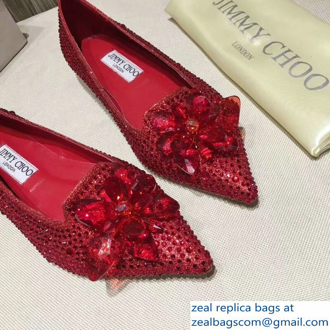 Jimmy Choo Flower and Crystal Covered Flats Red 2018 - Click Image to Close