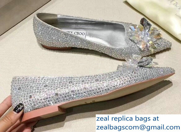 Jimmy Choo Flower and Crystal Covered Flats Silver 2018 - Click Image to Close