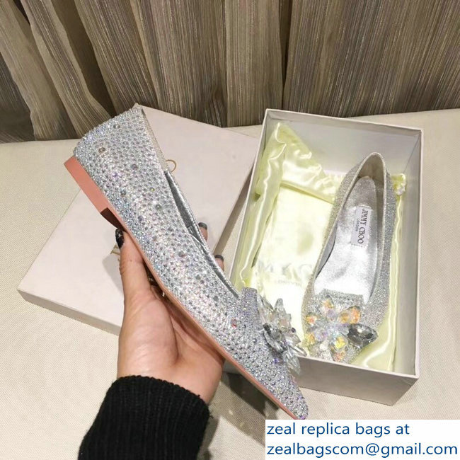 Jimmy Choo Flower and Crystal Covered Flats Silver 2018