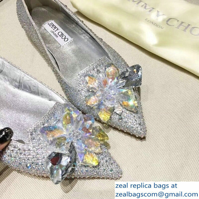 Jimmy Choo Flower and Crystal Covered Flats Silver 2018 - Click Image to Close