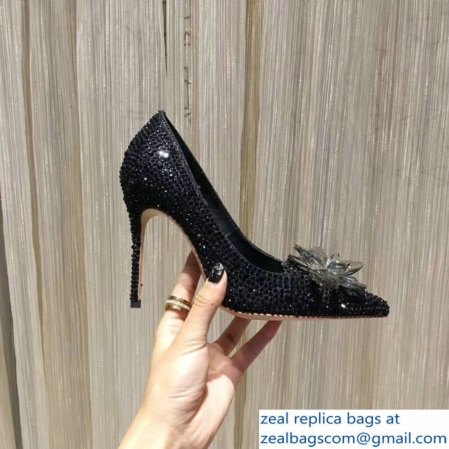 Jimmy Choo Heel 10.5cm Flower and Crystal Covered Pumps Black 2018 - Click Image to Close