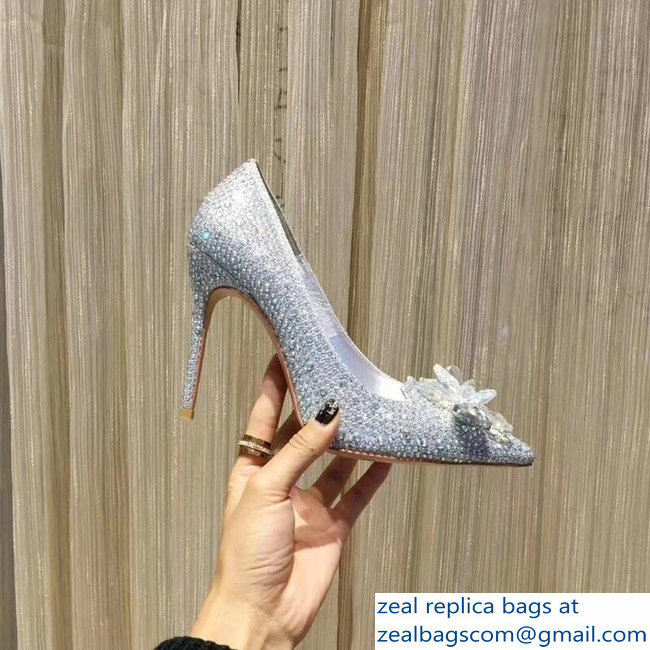 Jimmy Choo Heel 10.5cm Flower and Crystal Covered Pumps Silver 2018 - Click Image to Close